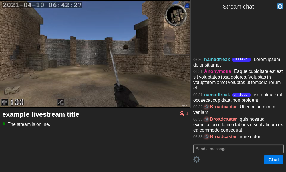 Screenshot of the livestream web interface